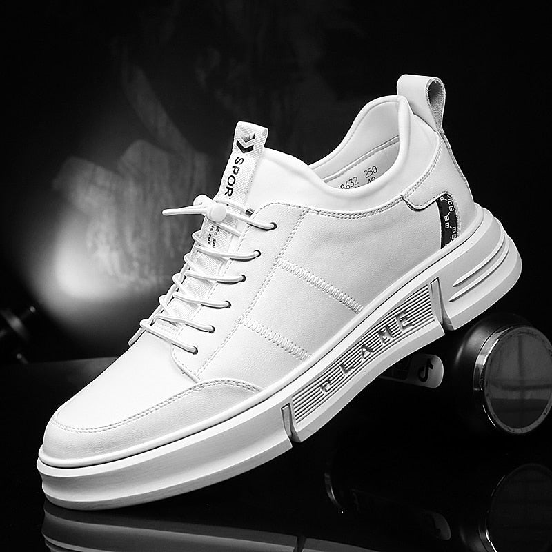 xiangtuibao Fashion Men Casual Sneakers Leather Microfiber White Black Vulcanized Shoes Lace Up Sports Footwear Man Free Shipping