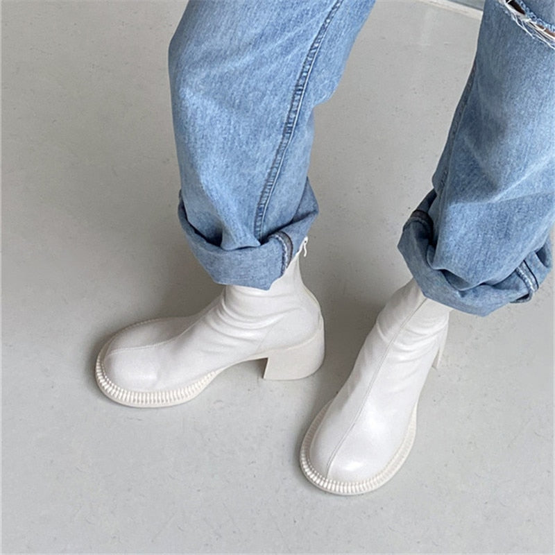 xiangtuibao Sexy Black Women Ankle Boots Chunky High Heel Elastic Sock Boot Ladies Shoes Round Toe Slim Fit Short Booties Autumn Botas Mujer