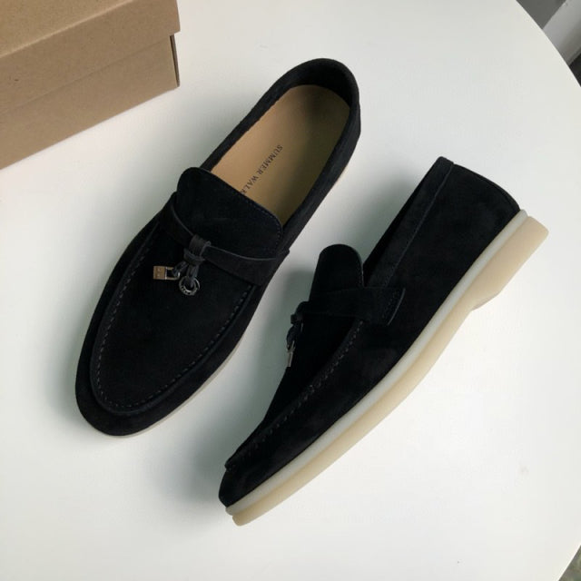 Genuine Leather Kid suede Women Flat Lock Shoes Lazy Slip-on Metal Loafers Lady Casual Walk Shoes Woman Shoes Summer Leather 45