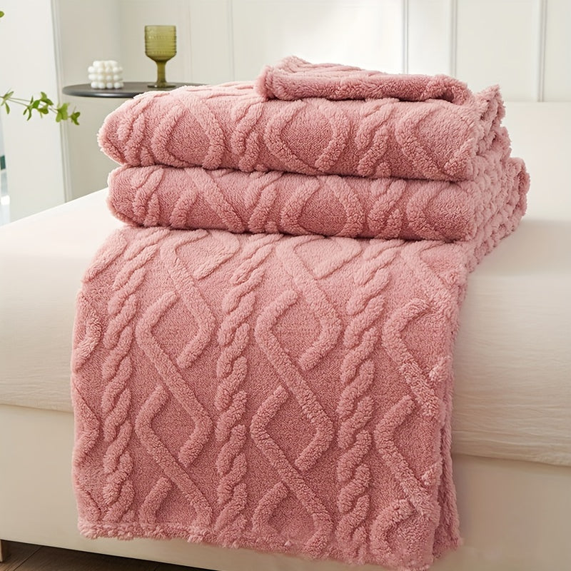 1pc Lamb Fleece Blanket Comfortable Soft 3D Fashionable Design Plush Thick Warm Blanket, Soft Warm Plush Air Conditioning Blanket Flannel Throw Blanket, Multifunctional Blanket For Bed Couch Travel