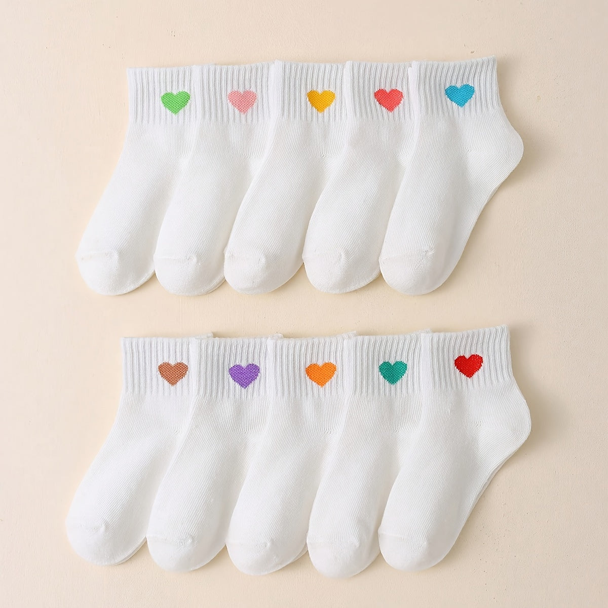 10 Pairs Of Kid's Cute Simple Heart Pattern Crew Socks, Comfy And Breathable Fashion Sport Socks For Daily Wearing