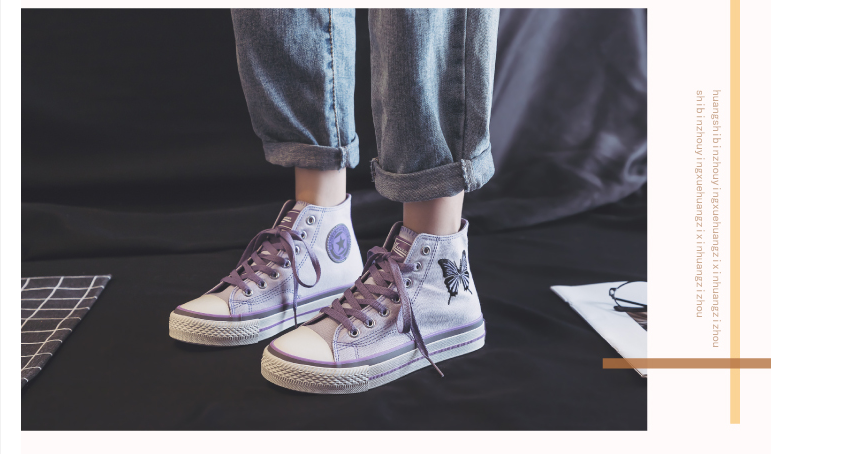 xiangtuibao Spring New Women Canvas Shoes Fashion Drawings Girl Purple Vulcanized Sneakers Butterfly Embroidery Casual High Low Flat Shoes