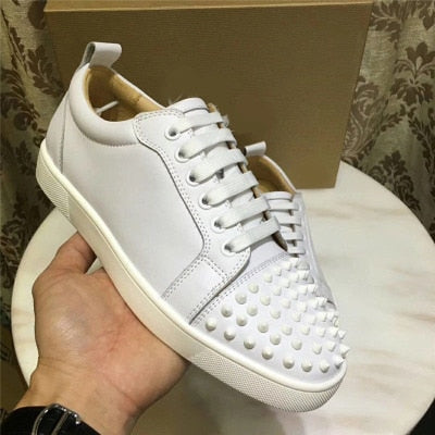xiangtuibao Genuine Leather Flat Women Sneakers Rivet Colorful Fashion Flat Casual Shoes Men Sneakers Lace-up Spikes Real Leather Classics