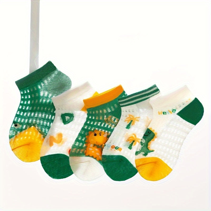 10 Pairs Of Boy's Dinosaur Park School Bus Pattern Crew Socks, Soft Breathable Comfy Socks For Daily Wearing