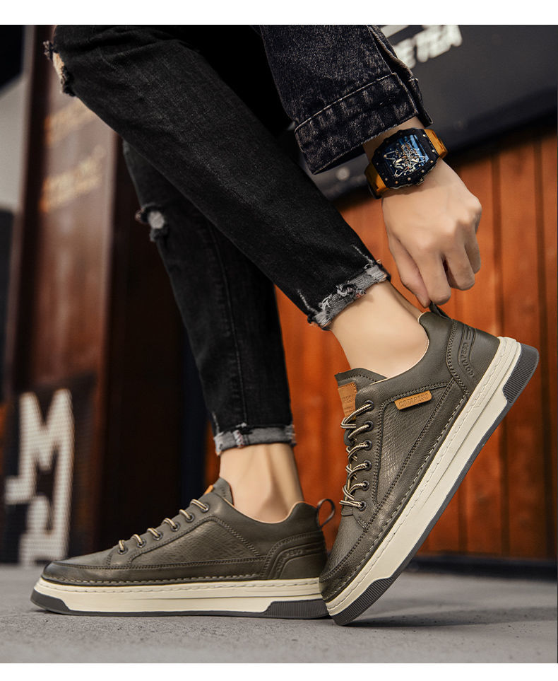 xiangtuibao Top Quality Genuine Leather Shoes Mens Sneakers Knit Collar Men's Casual Shoes Hollow Men Leather Shoes Zapatillas De Mujer