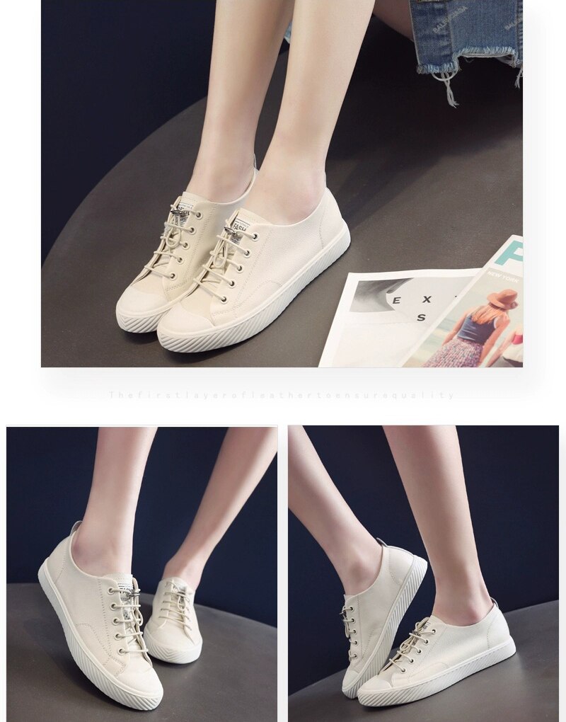 xiangtuibao Fashion Cowhide Sneakers Women Casual Breathable Walking Shoes Flat Sport Shoes Genuine Leather Vulcanized Shoes Spring
