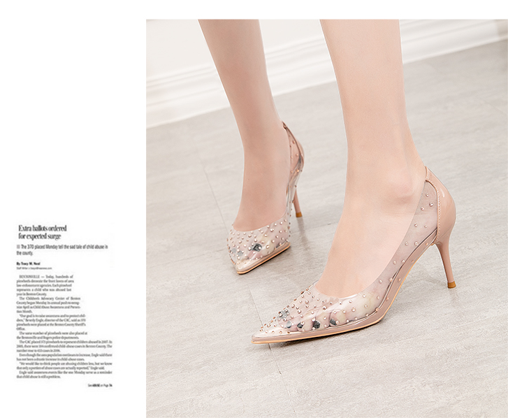 xiangtuibao Transparent high heel women's stiletto pointed wedding shoes rhinestone glass glue, star shoes