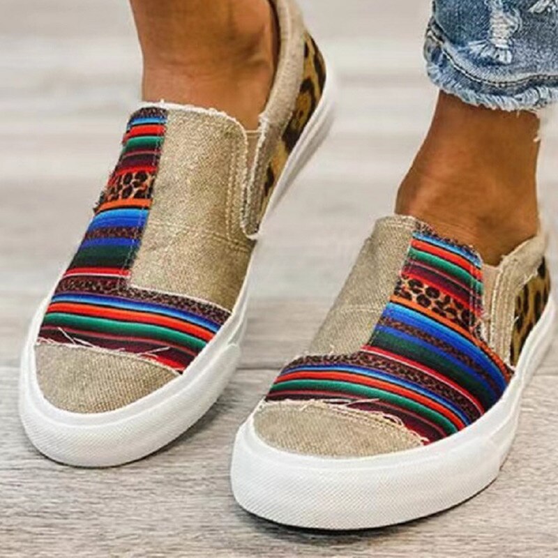 Women's Vulcanized Shoe Mixed Color Ladies Loafers Flat Sewing Woman Shallow Non Slip Female Footwear Plus Size Spring New
