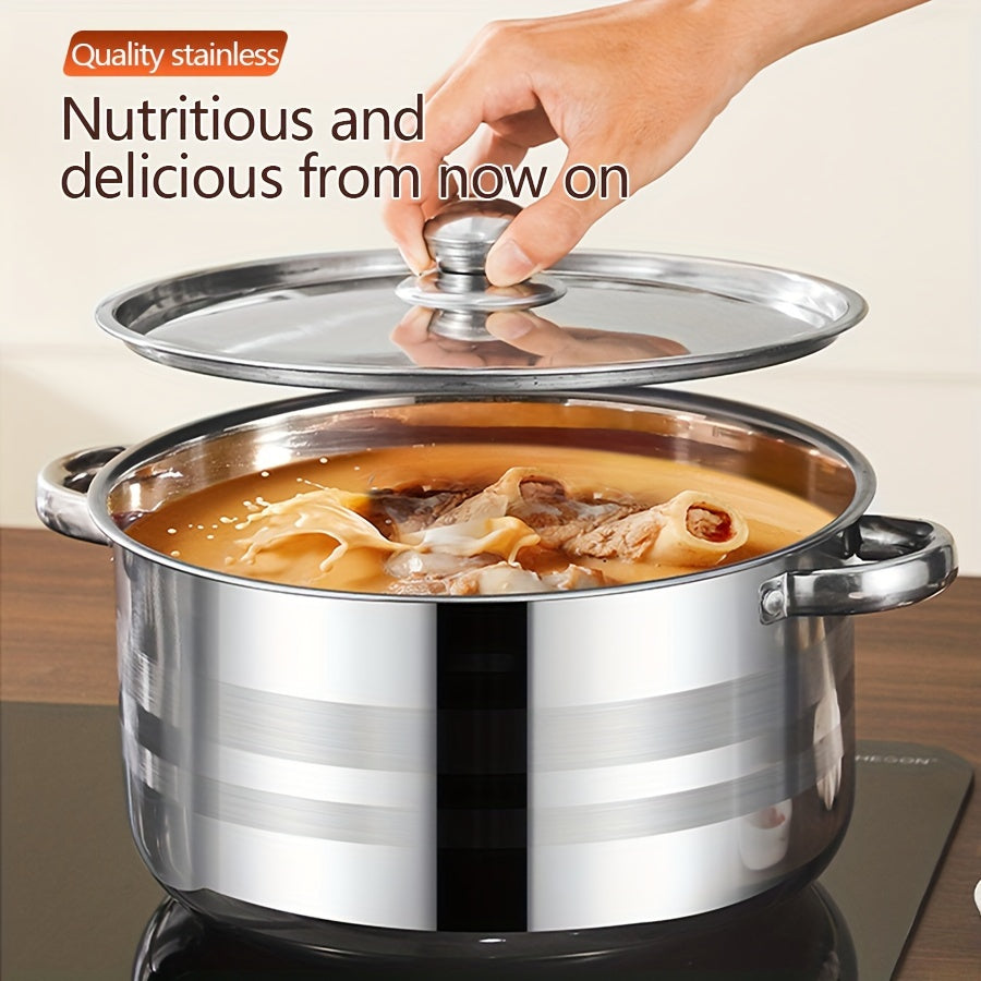 10pcs set of stainless steel pots, specifications are 6.69/7.68/8.54/9.33/10.04inch, stainless steel cooking pot, 5 pots + 5 pot lids, suitable for induction cookers and gas stoves, stainless steel double handle with lid, deep soup pot, suitable for soup,