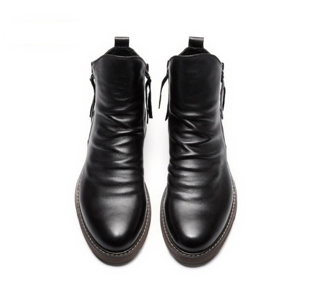 xiangtuibao Men Leather Boots High Quality Comfy Anti-Slip Casual Men Boots Double Side Zipper Non-slip Sole Men Martin Boots Work Men Boots