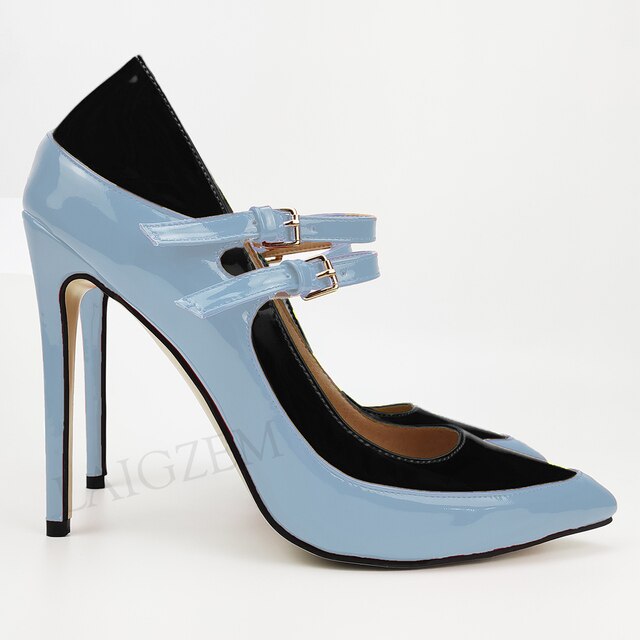 Pinpaixiong Color Contrast Women Heels Buckle Straps Desgin 12CM High Heels Shoes Women Scarpe Donna Tacones Size 34 43 44 47