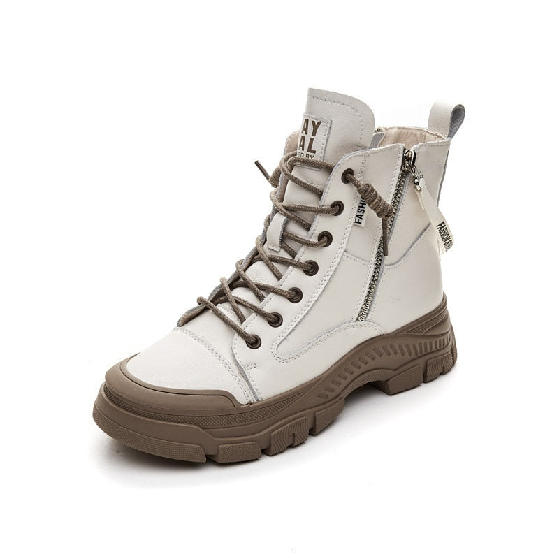 Genuine Leather Boots for Women Heels Ankle Boots Female Chunky Shoes Woman Flats Platform Heels Women's Shoes Rubber Sole