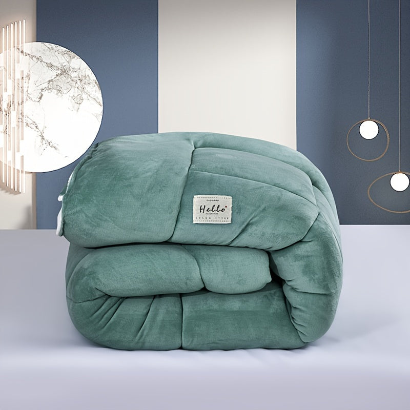 1pc Luxurious Thick Comforter Insert - Ultra Soft, Breathable, Quilted Down Alternative with Box Stitch, Machine Washable, Hypoallergenic, All-Season Warmth for Autumn and Winter, Soft Solid Color Duvet for Bedroom