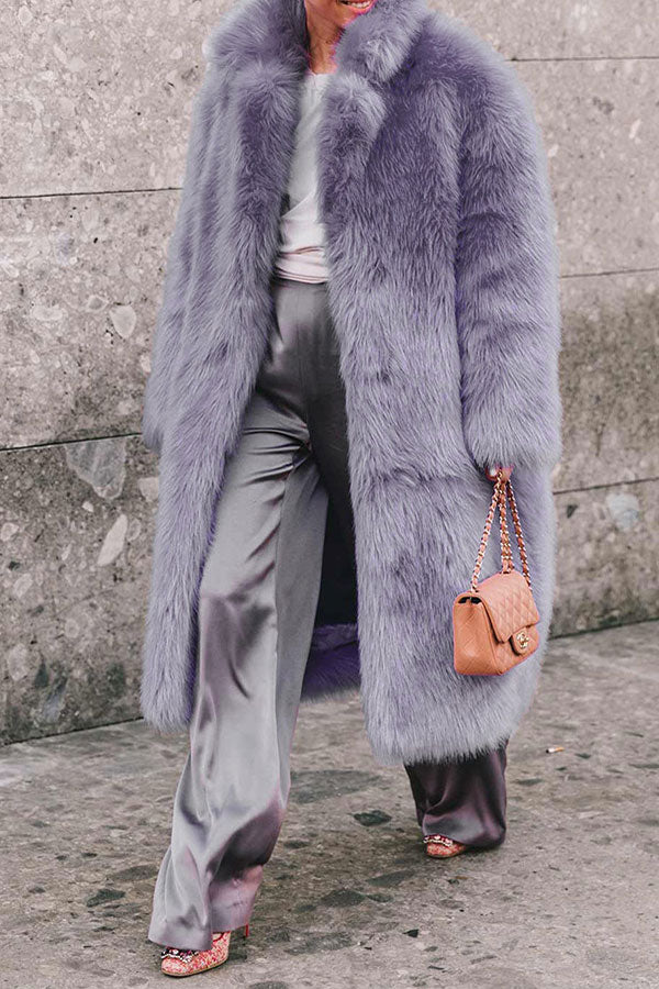 xiangtuibao Solid Color Faux Fur Luxe Turndown Collar Coat