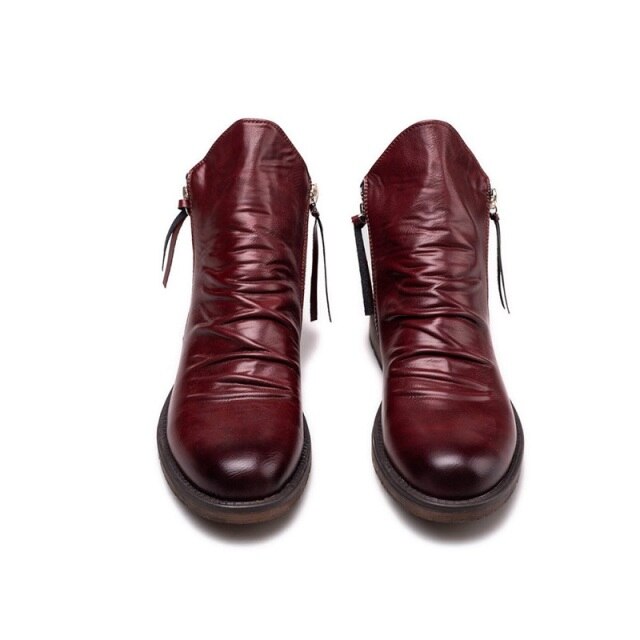 xiangtuibao Men Leather Boots High Quality Comfy Anti-Slip Casual Men Boots Double Side Zipper Non-slip Sole Men Martin Boots Work Men Boots