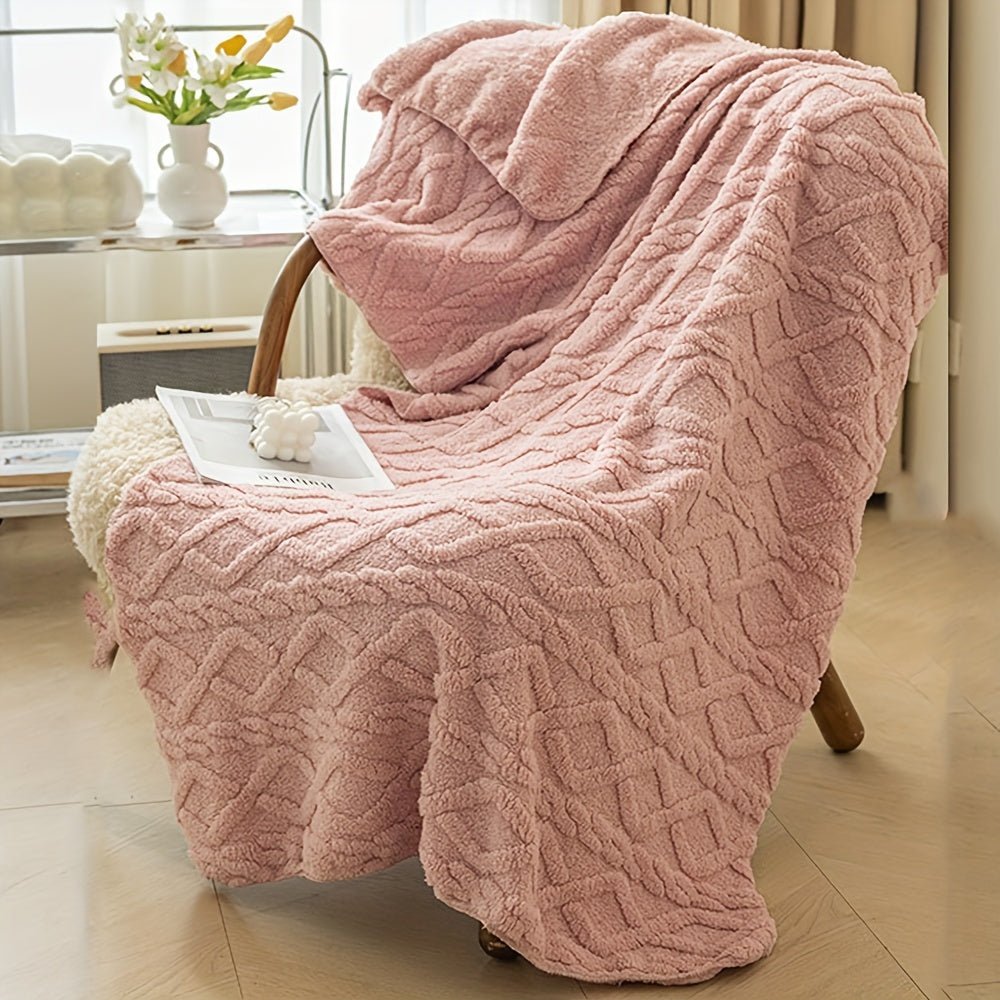 1pc Lamb Fleece Blanket Comfortable Soft 3D Fashionable Design Plush Thick Warm Blanket, Soft Warm Plush Air Conditioning Blanket Flannel Throw Blanket, Multifunctional Blanket For Bed Couch Travel