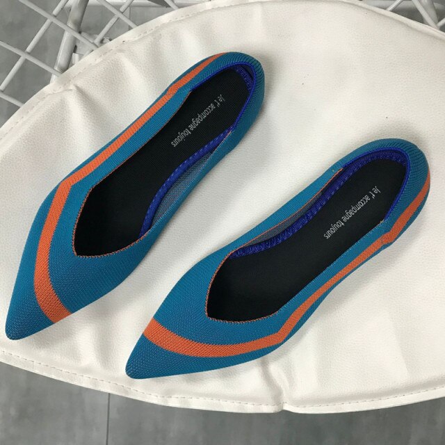 Pointed Toe flats Ladies flat Shoes Comfortable Ballet Knit De Mujer Loafers Autumn Gestante Boat Shoes Soft Bottom Women's Shoe