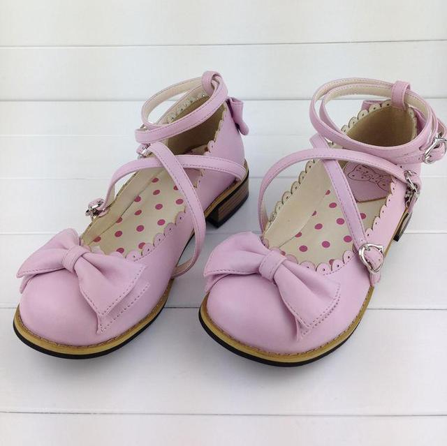 xiangtuibao Lolita Shoes Women Flats Low Round with Cross Straps Bow Cute Girls Princess Tea Party Shoes Students Lovely Shoes