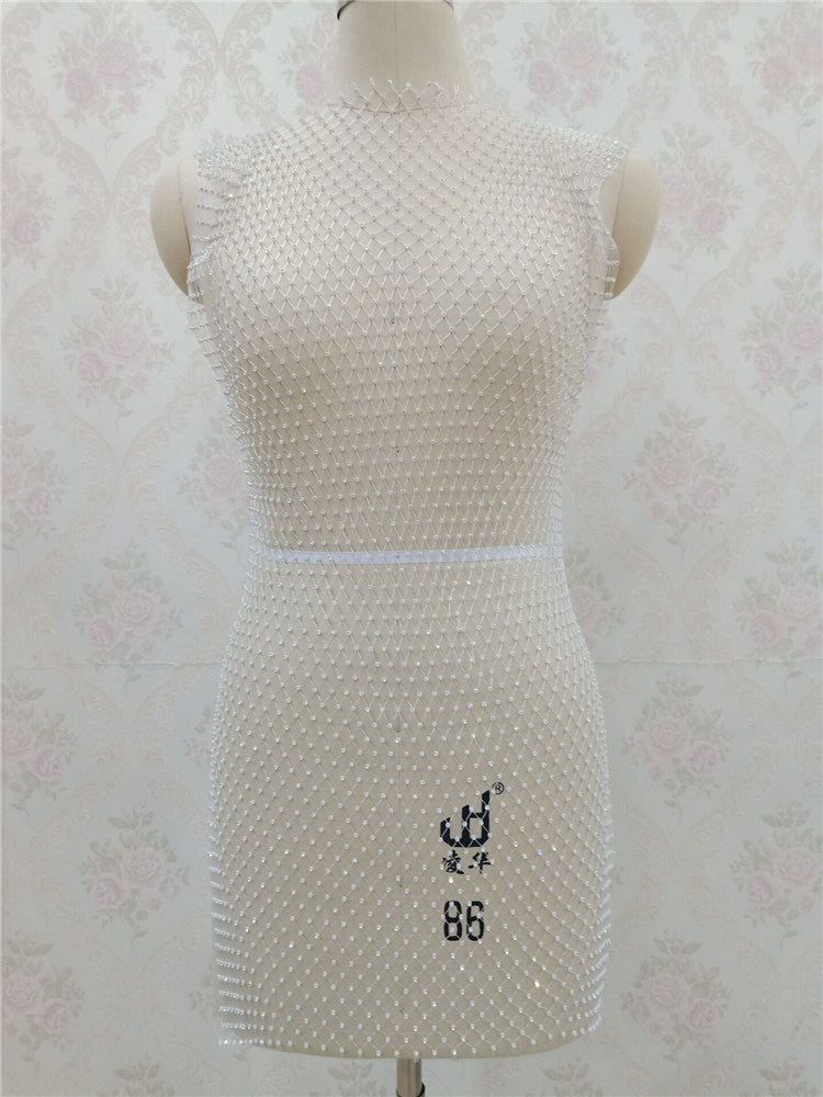 2025 ins grid flash diamond dress, diamond-encrusted slim-fit fishing net skirt, diamond-ridden side split mesh skirt female BY0139