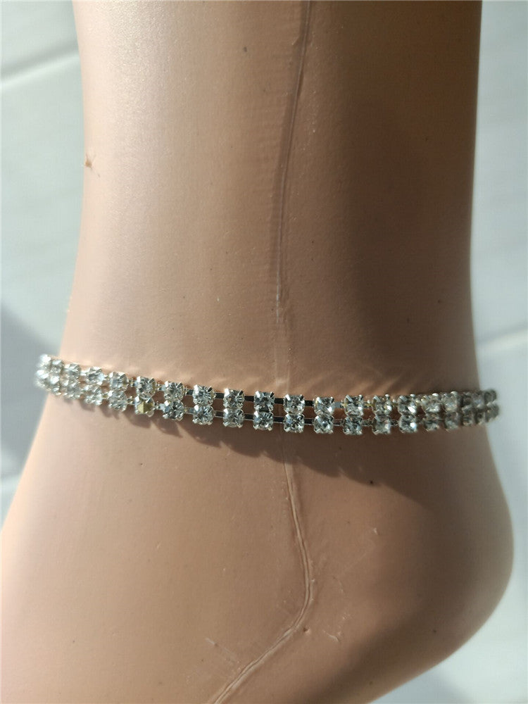 2025 ins New new diamond-encrusted anklet with two rows of diamonds, simple flash diamond ankle chain, small diamond foot jewelry 0153