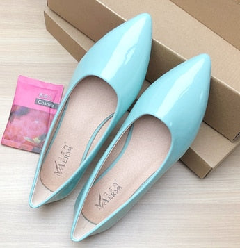 Ladies 2-48 Patent Leather Slip-ons Green Beige Pointy Toe Light Shoes For Women Promotion Simple Flats Spring Outdoor Cute