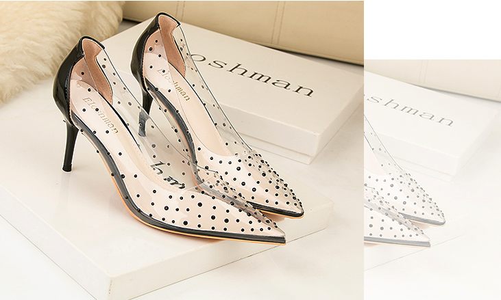 xiangtuibao Transparent high heel women's stiletto pointed wedding shoes rhinestone glass glue, star shoes