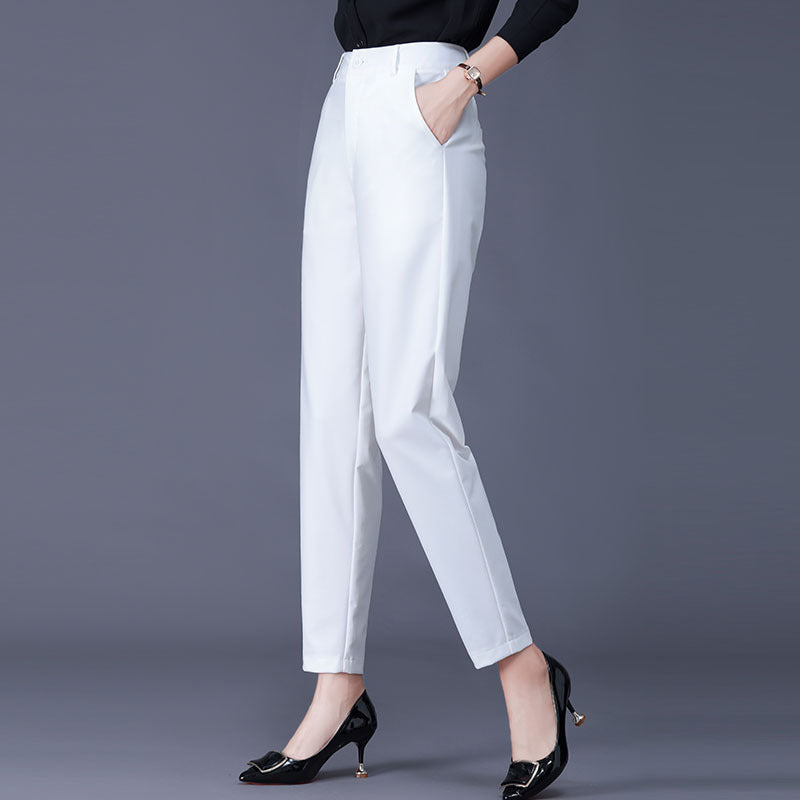 xiangtuibao White Suit Pants for Women Spring, Summer, Autumn New Cargo Pants High Waist plus Size Trousers Straight Ankle-Tied Harem Pants