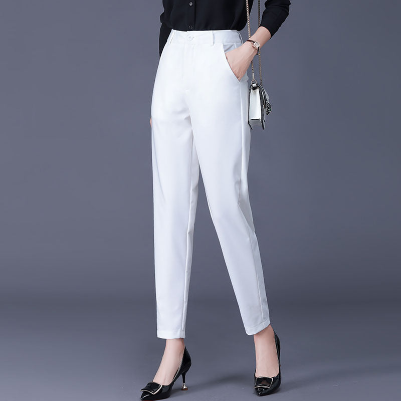xiangtuibao White Suit Pants for Women Spring, Summer, Autumn New Cargo Pants High Waist plus Size Trousers Straight Ankle-Tied Harem Pants
