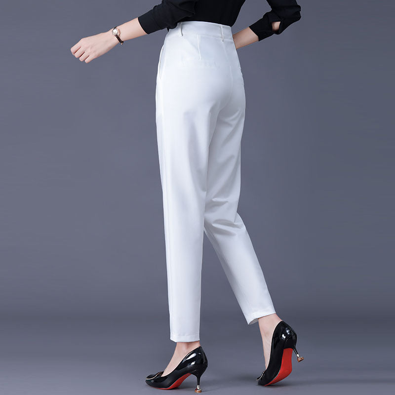 xiangtuibao White Suit Pants for Women Spring, Summer, Autumn New Cargo Pants High Waist plus Size Trousers Straight Ankle-Tied Harem Pants