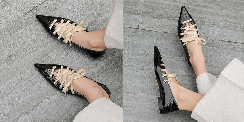 Summer Flats Shoes Women Black Leather Pointed Ballet Flats Single Shoes Two Wear Four Seasons Scoop Shoes Sandalias Shoe