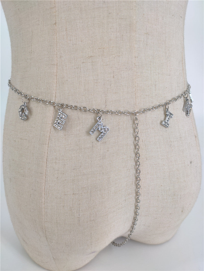 2025 ins New wild constellation underwear belt diamond letter combination thong chain waist chain fb1070