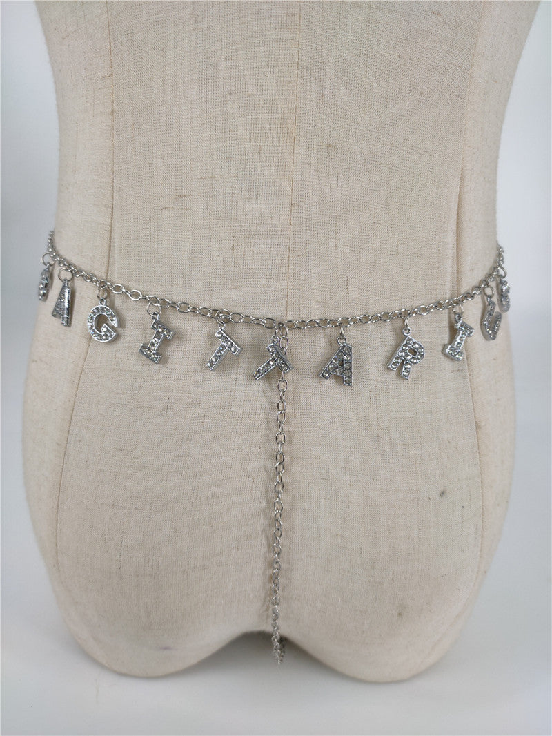 2025 ins New wild constellation underwear belt diamond letter combination thong chain waist chain fb1070
