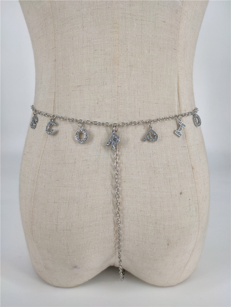 2025 ins New wild constellation underwear belt diamond letter combination thong chain waist chain fb1070