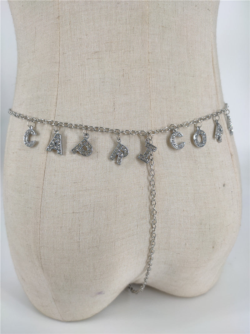 2025 ins New wild constellation underwear belt diamond letter combination thong chain waist chain fb1070