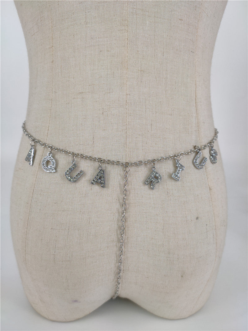 2025 ins New wild constellation underwear belt diamond letter combination thong chain waist chain fb1070