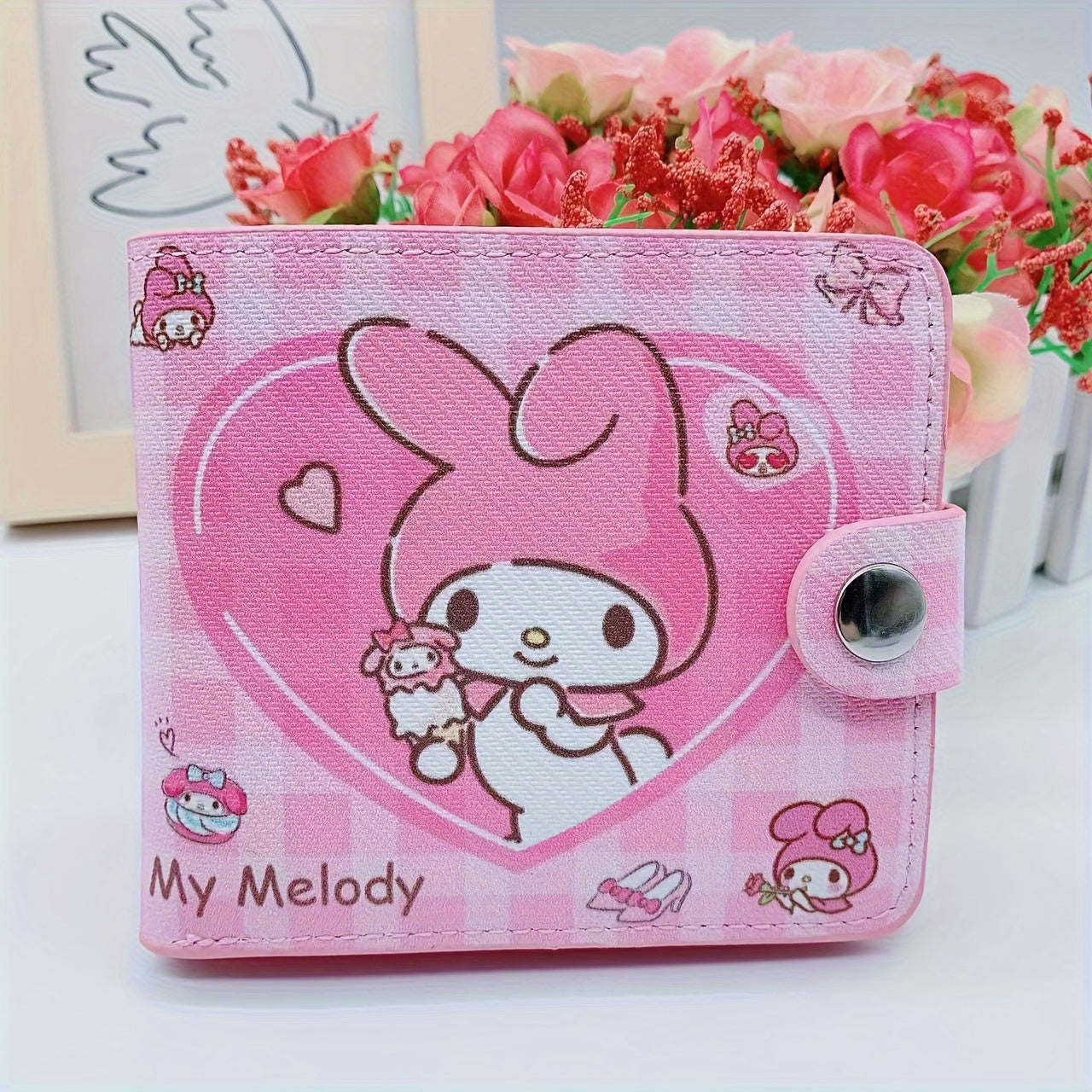 1pc Sanrio Kawaii Bi-Fold PU Leather Cartoon Wallet with Buckle Closure, Polyester Lining, Slip Pocket, and Foldable Design