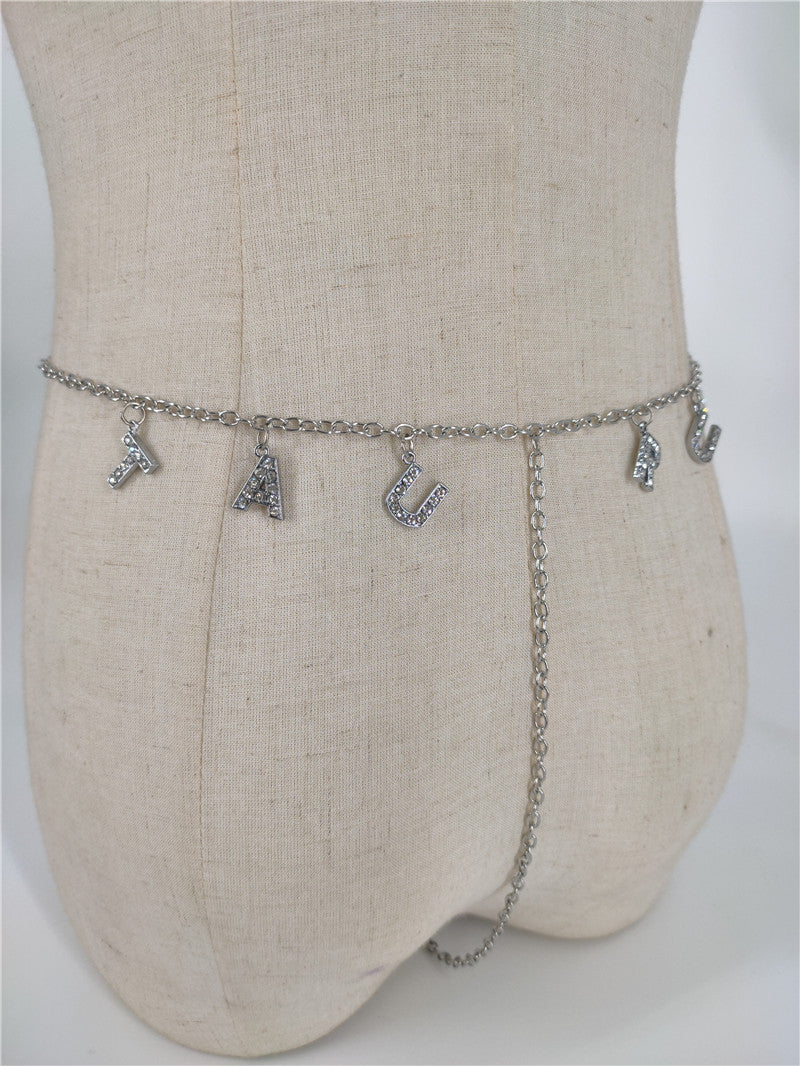 2025 ins New wild constellation underwear belt diamond letter combination thong chain waist chain fb1070