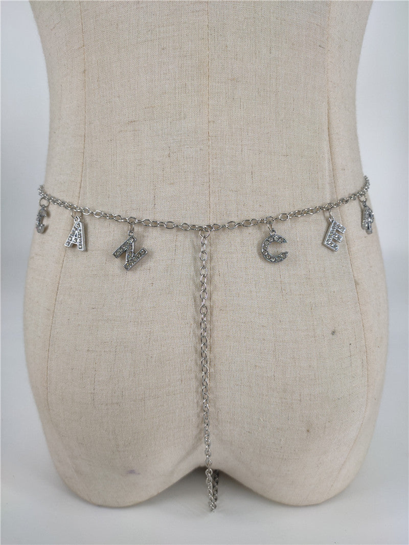 2025 ins New wild constellation underwear belt diamond letter combination thong chain waist chain fb1070