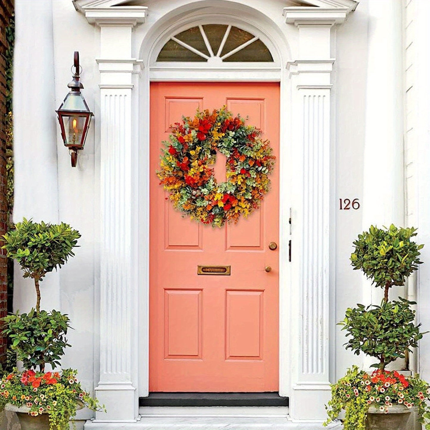13.7 inch Autumn Wreath with Eucalyptus Leaves Farmhouse Fall Wreaths for Front Door