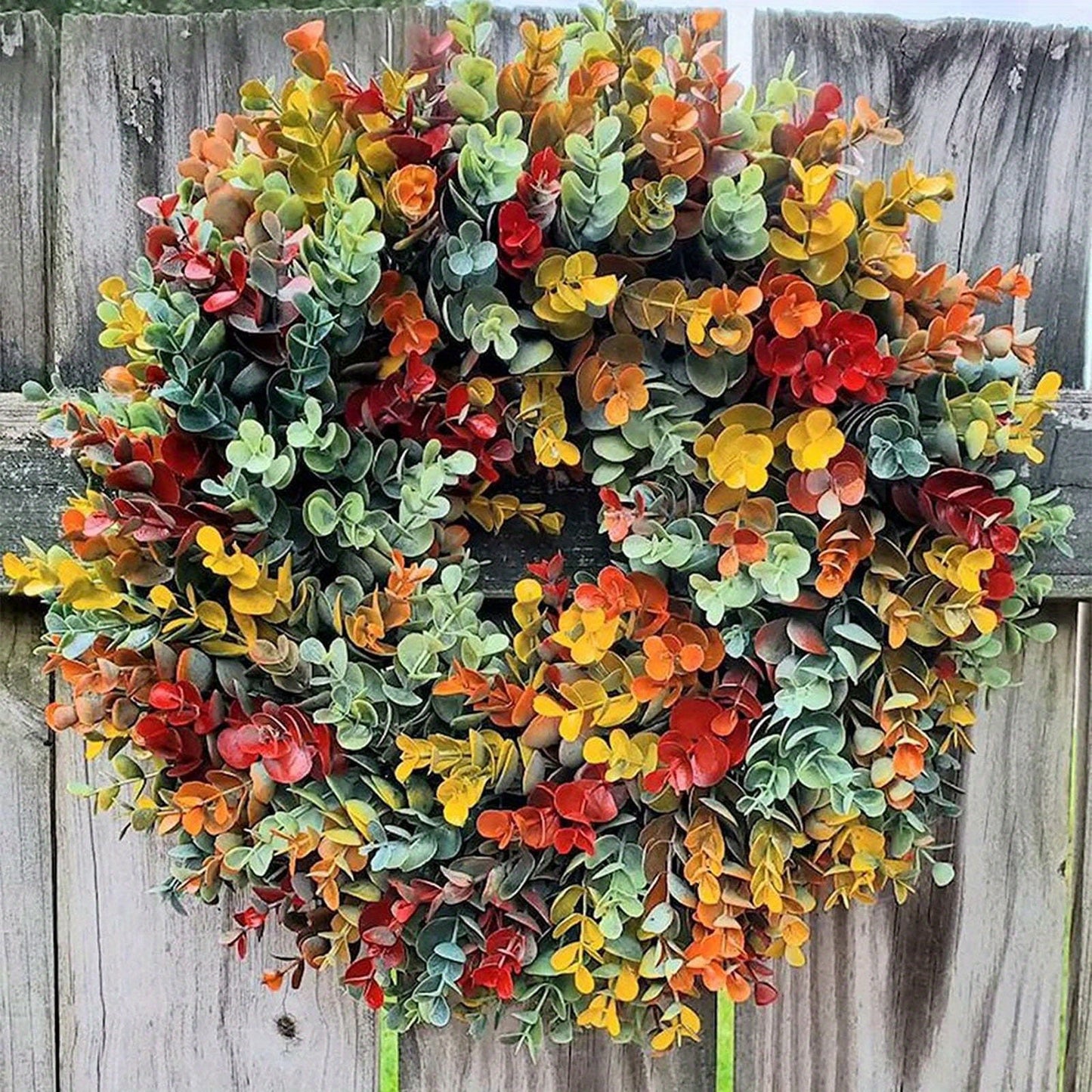 13.7 inch Autumn Wreath with Eucalyptus Leaves Farmhouse Fall Wreaths for Front Door