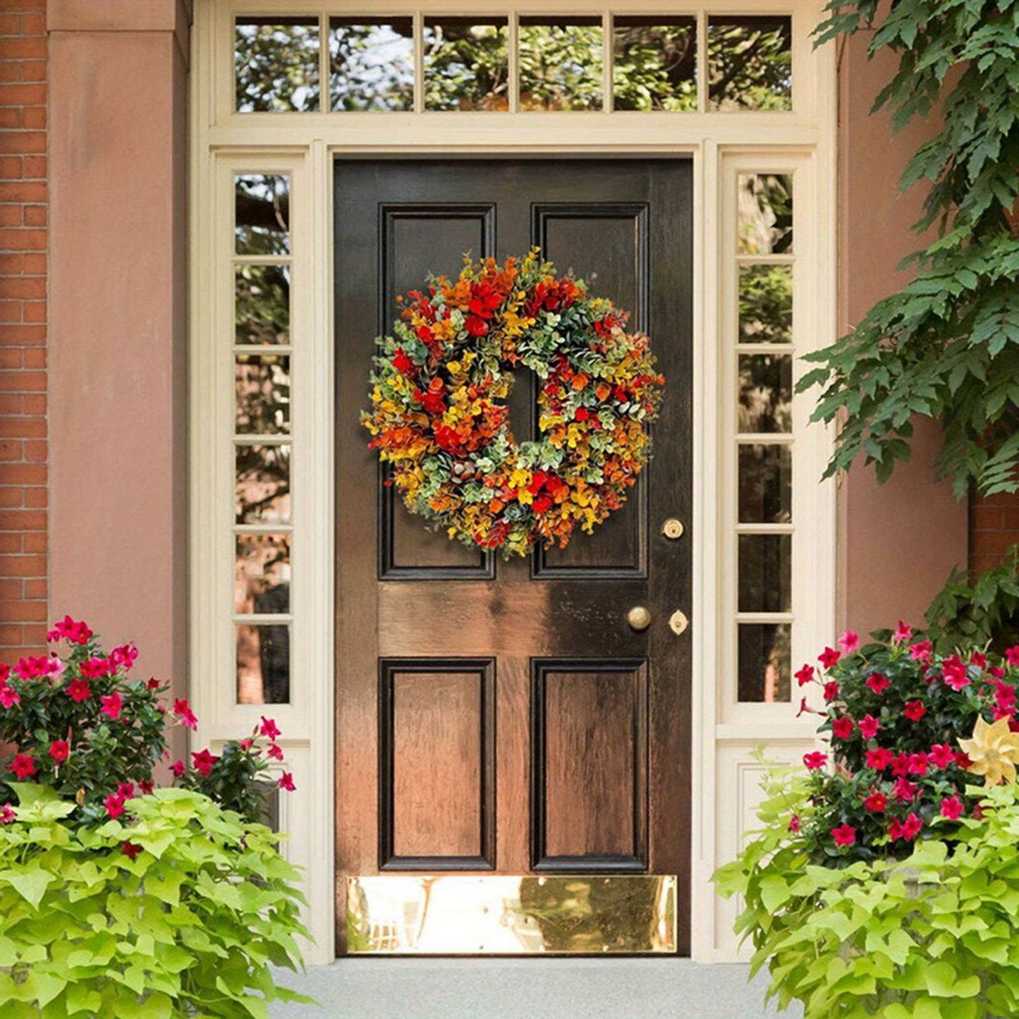 13.7 inch Autumn Wreath with Eucalyptus Leaves Farmhouse Fall Wreaths for Front Door