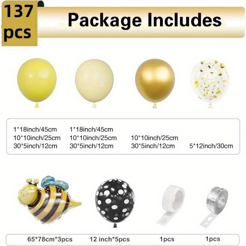 137PCS Premium Yellow Latex Balloons Set - High-Quality Thick Emulsion Balloons for Birthday, Bar Mitzvah, Prom, Summer Party, Christmas - Versatile Color Combo Bee Theme Balloon Arch Kit for All Ages 14+ Without Electricity Needed