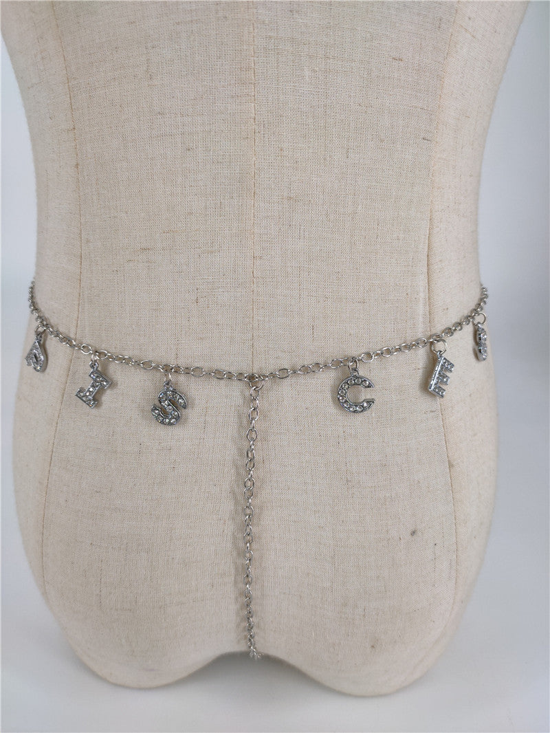 2025 ins New wild constellation underwear belt diamond letter combination thong chain waist chain fb1070