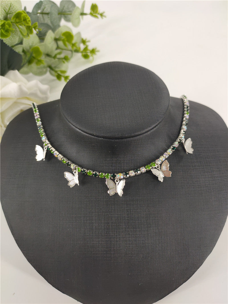 2025 ins Popular trade rhinestone chain copper butterfly necklace female pendant neck chain Popular trade chocker fb1030