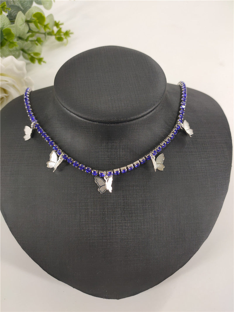 2025 ins Popular trade rhinestone chain copper butterfly necklace female pendant neck chain Popular trade chocker fb1030