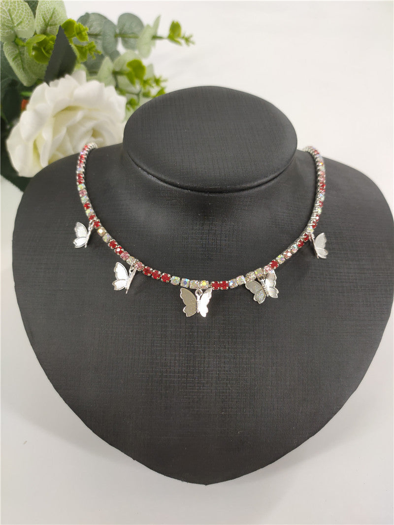 2025 ins Popular trade rhinestone chain copper butterfly necklace female pendant neck chain Popular trade chocker fb1030