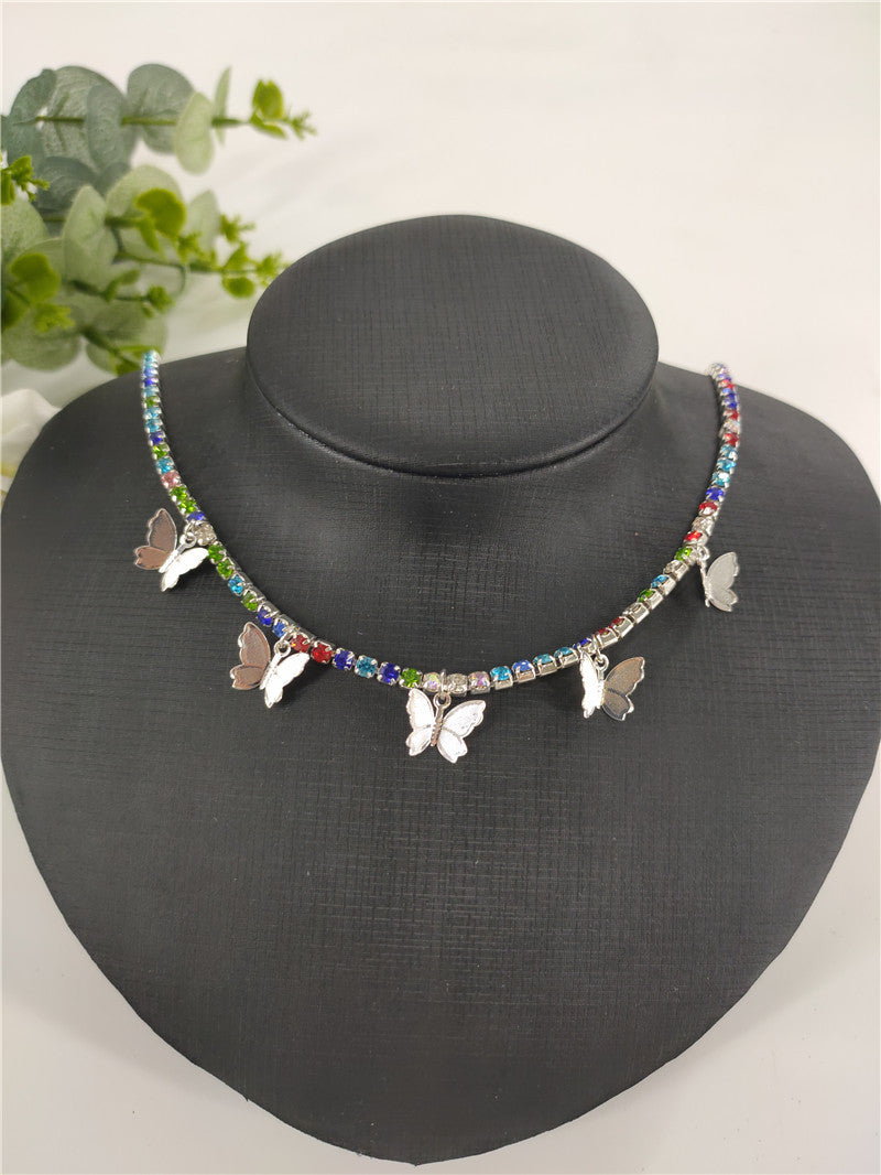 2025 ins Popular trade rhinestone chain copper butterfly necklace female pendant neck chain Popular trade chocker fb1030