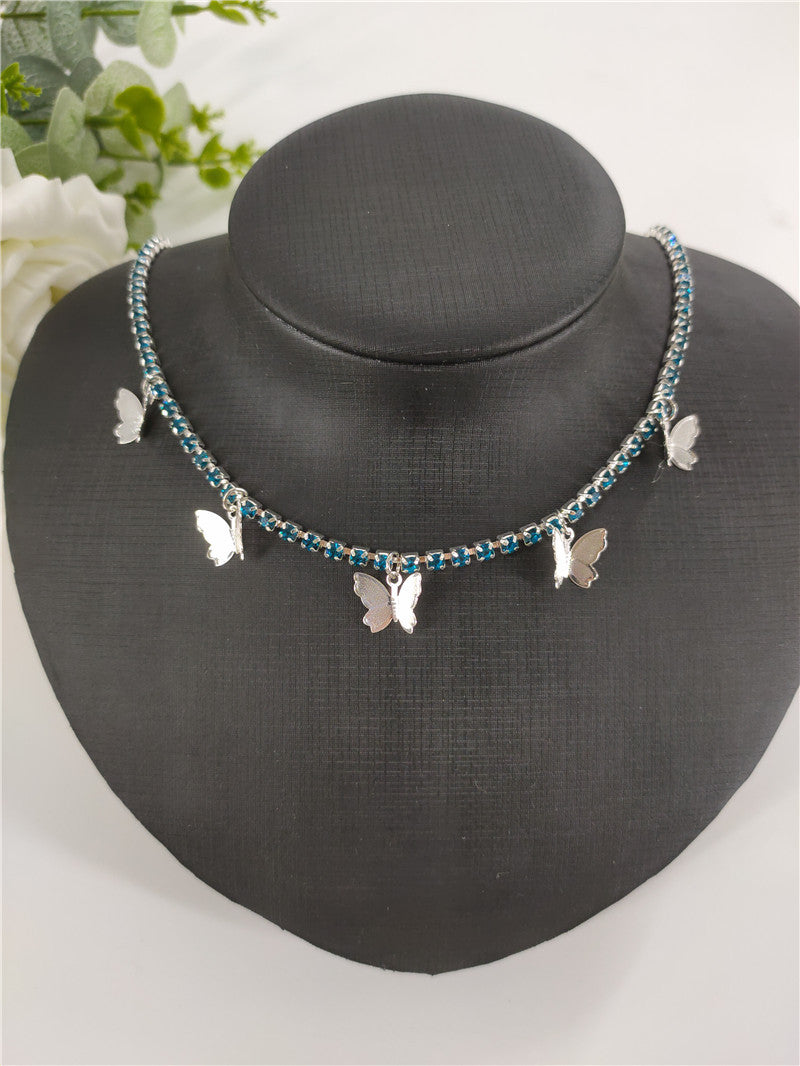 2025 ins Popular trade rhinestone chain copper butterfly necklace female pendant neck chain Popular trade chocker fb1030