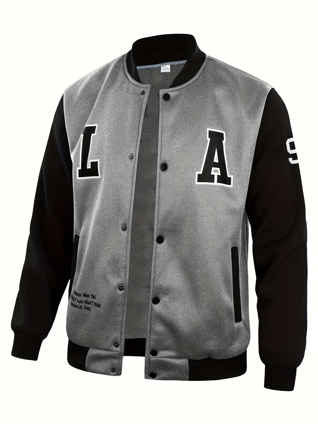 Mens Classic LA Print Varsity Jacket - Stylish Color Block Design - Durable Button Up for Spring/Fall - Trendy College Baseball Style