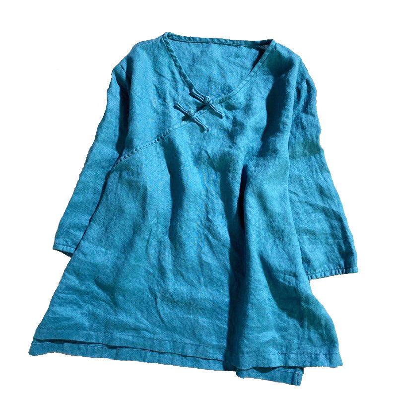 2025 202007/Qiao Ann, linen, autumn washed buckle retro simple loose large size women's shirt